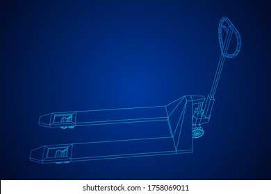 Hand pallet jack lift. Manual forklift. Logistics shipping concept. Wireframe low poly mesh vector illustration.