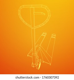 Hand pallet jack lift. Manual forklift. Logistics shipping concept. Wireframe low poly mesh vector illustration.