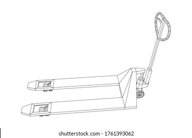 Hand pallet jack lift. Manual forklift. Logistics shipping concept. Wireframe low poly mesh vector illustration.