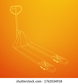 Hand pallet jack lift. Manual forklift. Logistics shipping concept. Wireframe low poly mesh vector illustration.