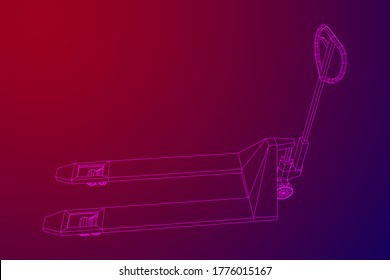 Hand pallet jack lift. Manual forklift. Logistics shipping concept. Wireframe low poly mesh vector illustration.