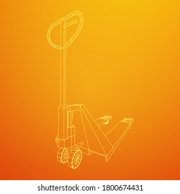 Hand pallet jack lift. Manual forklift. Logistics shipping concept. Wireframe low poly mesh vector illustration.