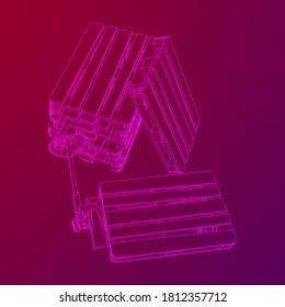 Hand pallet jack lift. Manual forklift with cargo pallet for warehouse. Logistics shipping concept. Wireframe low poly mesh vector illustration.