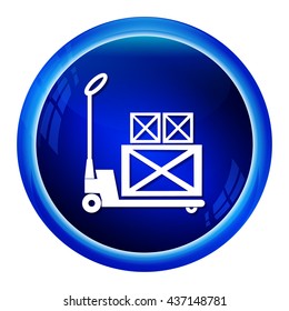 Hand Pallet Jack Lift Sign, Hand Pallet Truck And Crate Icon Illustration