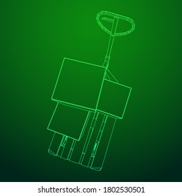 Hand pallet jack lift with pallet and stacked goods cardboard boxes. Manual forklift. Logistics shipping concept. Wireframe low poly mesh vector illustration.