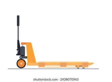 Hand pallet jack lift and wooden pallet isolated on white. cargo cart or forklift. Delivery, logistic and shipping cargo. Vector illustration in flat style