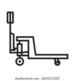 Hand pallet jack, linear icon. Logistic equipment. Vector illustration. Object isolated on white.