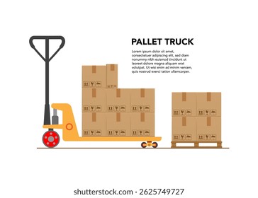 Caminhão de palete de mão com ilustração de estoque de caixa de papelão