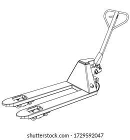 Hand pallet truck outline vector. Special machines for the building work. Manual forklift.