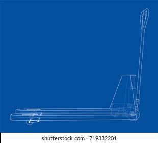 Hand pallet truck. Vector rendering of 3d. Wire-frame style. The layers of visible and invisible lines are separated