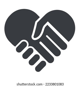 Hand palm care love icon, handshake Heart symbol. Vector illustration