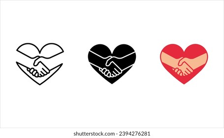 conjunto de iconos de amor para el cuidado de la palma de mano, símbolo del corazón para apretar la mano. ilustración vectorial sobre fondo blanco