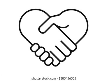 Hand palm care love symbol. Hands together. Heart symbol. Partnership business logo. Two hands make a deal. Handshake, cooperation and teamwork, love and relationship vector logo icon.