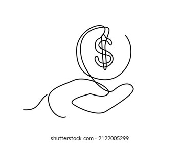 hand palm dollar cent round shape money standing economic icon illustration design