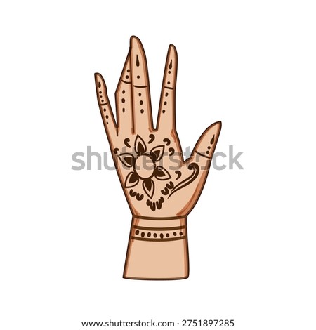 Hand palm facing up decorated with intricate henna mehndi patterns and floral motifs, celebrating traditional bridal adornment, culture, ritual, and festive elegance