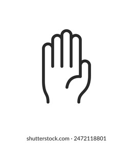 Hand with palm facing forward, linear style icon. Editable stroke width