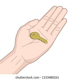 hand palm with golden key 