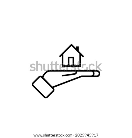 Hand palm holds house. Vector illustration in flat design