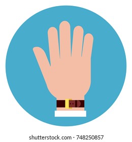 Hand Palm Icon On Round Blue Background Flat Vector Illustration