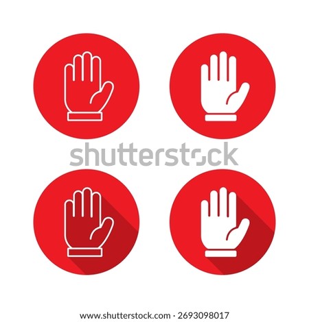 Hand palm icon set. Stop and permission symbol with long shadow