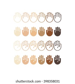 Hand palm icons set in different skin tones
