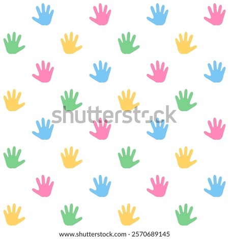 Hand Palm Imprints Seamless Pattern. Cute Kids Endless Background.
