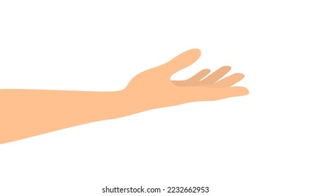 Hand with palm up isolated on white background, side view. Flat vector illustration