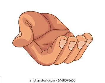 Hand with palm open offering cartoon isolated vector illustration graphic design