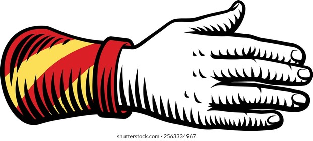 A hand, palm out, back or rear design illustration in a vintage woodcut retro tattoo style