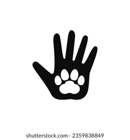 Hand palm with paw print inside.  Vector on empty clean white background.
