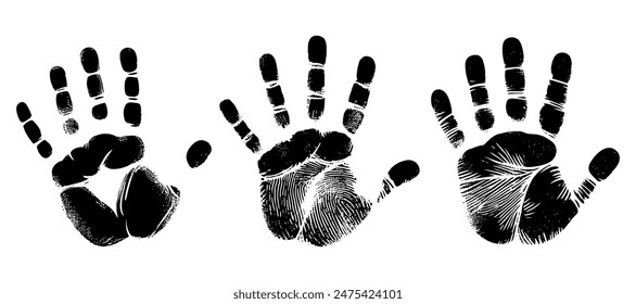 Hand palm print isolated on white background. Creative paint hands prints. Happy childhood design. bright human palm