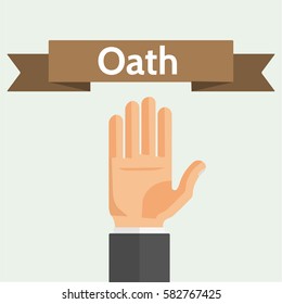 Hand palm and ribbon. Oath, swear, vow, pledge concept flat style vector illustration.