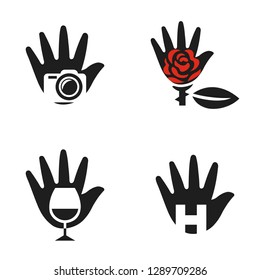 Hand Palm Set Idea Abstract Creative Silhouette Business Modern  Logo