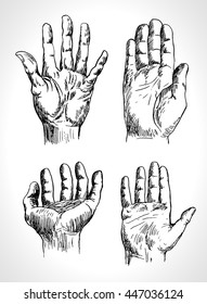 Hand palm set. Vector vintage hand drawn 