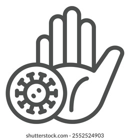 Conceito do vírus Hand Palm Stop. Gráficos vetoriais. Não toque no conceito. Gráficos vetoriais. Mão com sinal de bactérias no fundo branco, ícone de estilo de contorno para design móvel ou web