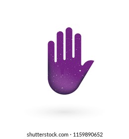 Hand palm with universe texture. Vector illustration