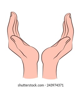 Hand. Palm up. Handful. Colored vector illustration