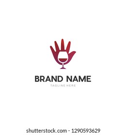 Hand Palm With Wineglass Abstract Creative Modern Business Logo