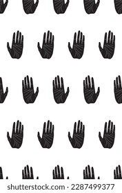 Hand palmistry magic scandinavian black and white seamless pattern