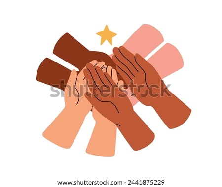 Hand palms and star. Caring, supporting together. Hope, common dream, aim, success, aspiration, solidarity and opportunity concept. Flat graphic vector illustration isolated on white background