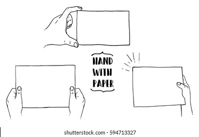 Hand with paper 3 set. Hand drawn sketch. vector EPS10