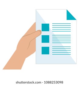 hand with paper document isolated icon