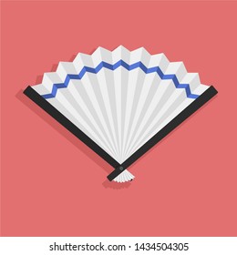 Hand paper fan with blue stripe on the coral background vector illustration