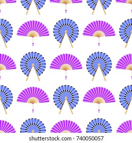 Hand paper fan vector seamless pattern. Chinese or japanese beautiful fans isolated. Colorful asian souvenir fans illustration. Flat style