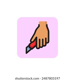 Hand with paper knife icon. Stationary, designer, tool. Creativity concept. Vector illustration can be used for topics like school, art, office