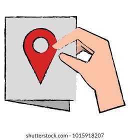 hand with paper and pin location