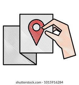 hand with paper and pin location vector illustration design