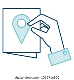 hand with paper and pin location vector illustration design