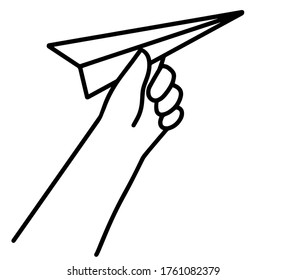 Hand with a paper plane Doodle style vector illustration of black line