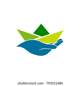 Hand and Paper Ship Logo